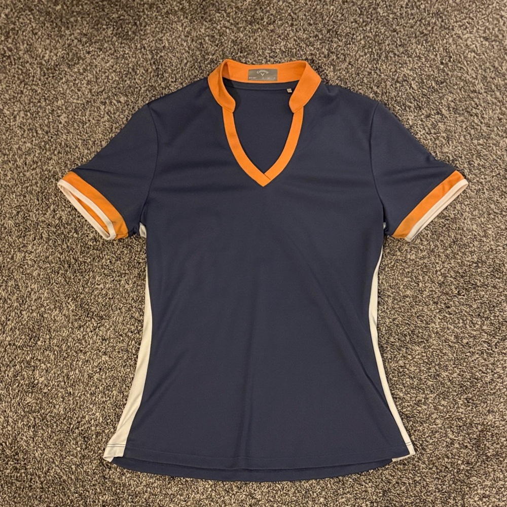 Callaway Navy and Orange Short Sleeve Top